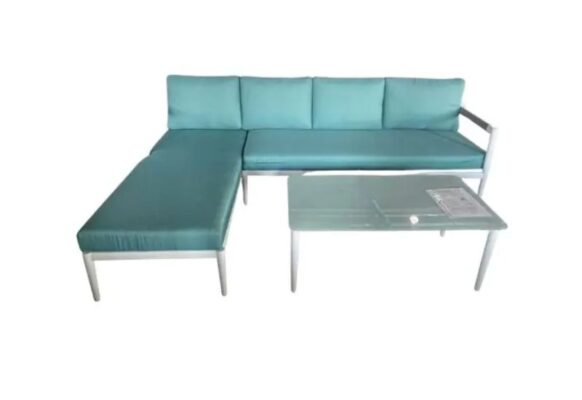 Bộ bàn ghế sofa chữ L khung nhôm màu xanh lục