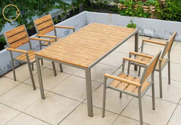 bộ bàn ghế khung nhôm nan composite, bộ bàn ghế sân vườn, bộ bàn ghế sân vườn khung nhôm nan composite