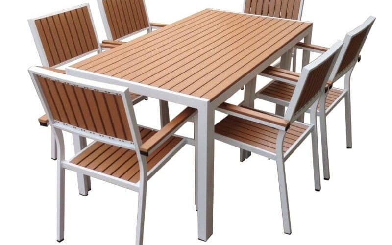 Bộ Bàn Ghế Ngoài Trời Khung Nhôm Nan Composite Giả Gỗ