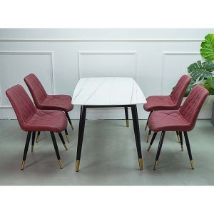 Bàn ăn Aster 140cm chân bọc inox mặt đá thêu kết - hình 1