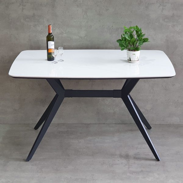 Bàn ăn chữ nhật 130x80cm mặt đá bo góc chân sắt - hình 1