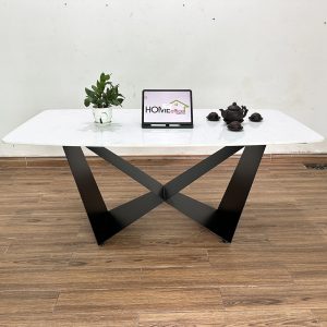 Bàn ăn chữ nhật 140 160x80cm mặt đá chân sắt - hình 1