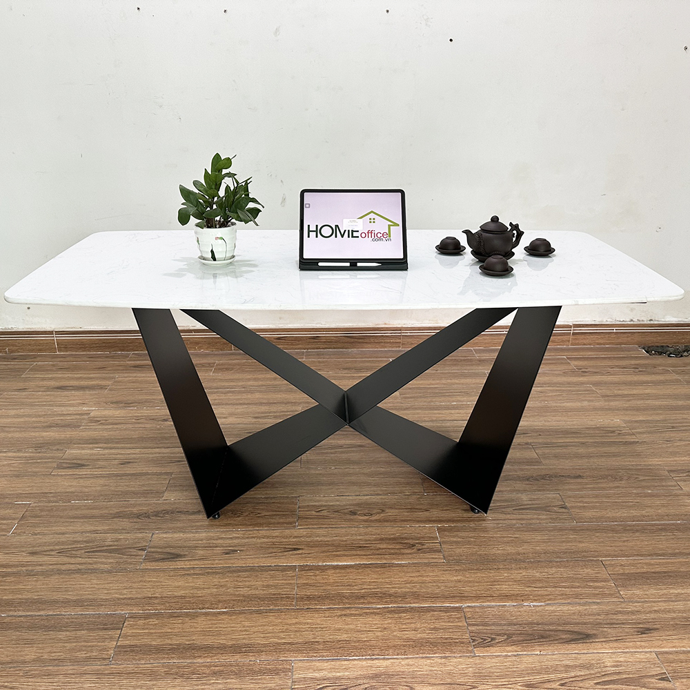 Bàn ăn chữ nhật 140 160x80cm mặt đá chân sắt Bàn ăn chữ nhật 140 160x80cm mặt đá chân sắt - hình 1