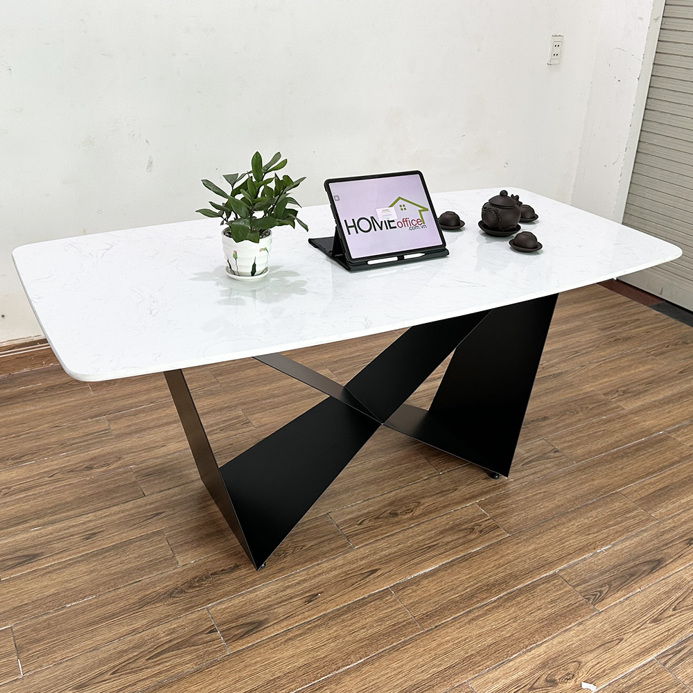 Bàn ăn chữ nhật 140 160x80cm mặt đá chân sắt Bàn ăn chữ nhật 140 160x80cm mặt đá chân sắt - hình 2