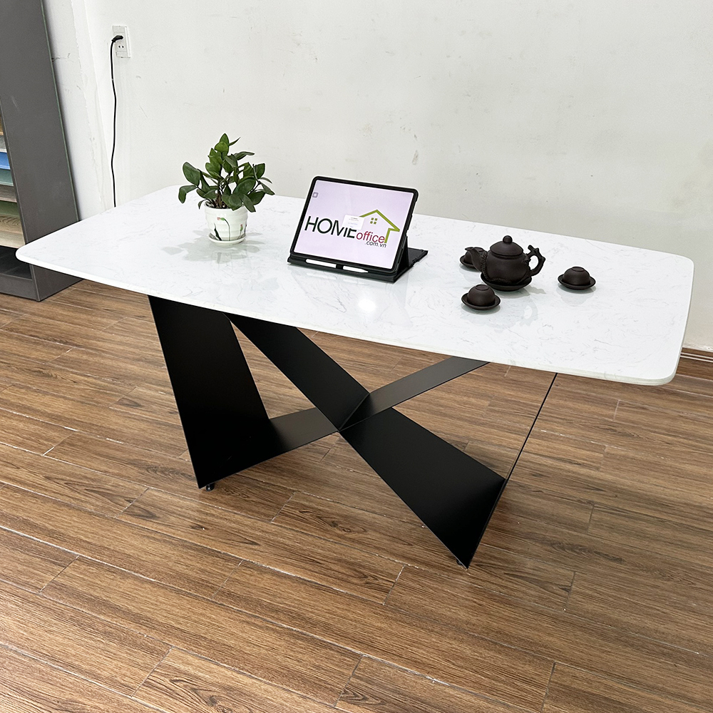 Bàn ăn chữ nhật 140 160x80cm mặt đá chân sắt Bàn ăn chữ nhật 140 160x80cm mặt đá chân sắt - hình 3