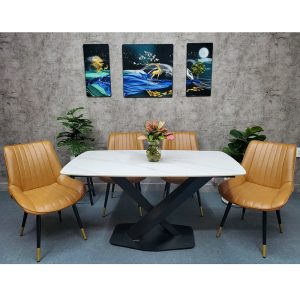 Bàn ăn chữ nhật 140 160x80cm mặt đá chân sắt chữ X - hình 1
