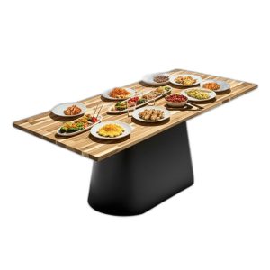 Bàn ăn chữ nhật 140x70cm gỗ tràm chân sắt