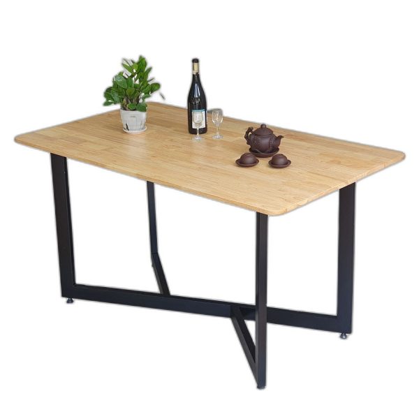 Bàn ăn chữ nhật 140x80cm gỗ cao su chân sắt
