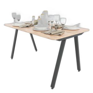 Bàn ăn chữ nhật 140x80cm gỗ cao su chân sắt lắp ráp