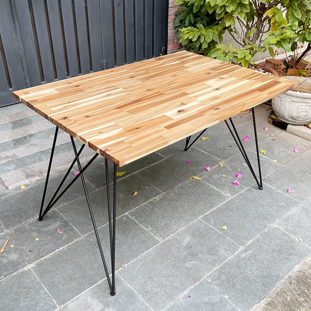 Bàn ăn chữ nhật 140x80cm gỗ tràm chân sắt Hairpin pro Bàn ăn chữ nhật 140x80cm gỗ tràm chân sắt Hairpin pro - hình 2