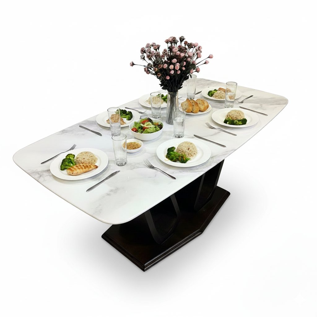 Bàn ăn chữ nhật 140x90x75cm mặt đá ceramic chân gỗ cao su Bàn ăn chữ nhật 140x90x75cm mặt đá ceramic chân gỗ cao su - hình 1