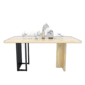 Bàn ăn Phelim chân sắt mặt gỗ thông