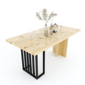 Bàn ăn Phelim chân sắt mặt gỗ thông - hình 1
