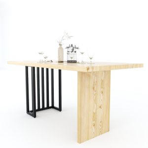 Bàn ăn Phelim chân sắt mặt gỗ thông - hình 2