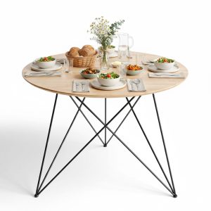 Bàn ăn tròn 100cm gỗ cao su chân sắt Hairpin - hình 1