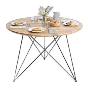 Bàn ăn tròn 100cm gỗ tràm chân sắt Hairpin