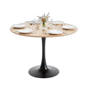 Bàn ăn tròn 100x100cm gỗ cao su chân Tulip