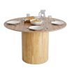 Bàn ăn tròn 120x120cm gỗ plywood chân trụ gỗ