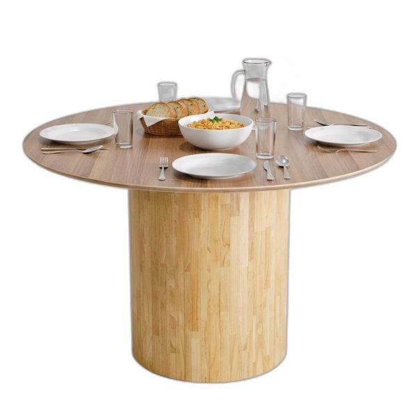 Bàn ăn tròn 120x120cm gỗ plywood chân trụ gỗ