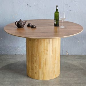 Bàn ăn tròn 120x120cm gỗ plywood chân trụ gỗ - hình 1