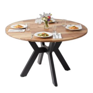 Bàn ăn tròn 120x120cm gỗ tràm chân sắt