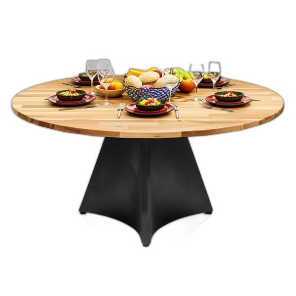 Bàn ăn tròn 140x140cm gỗ tràm chân sắt
