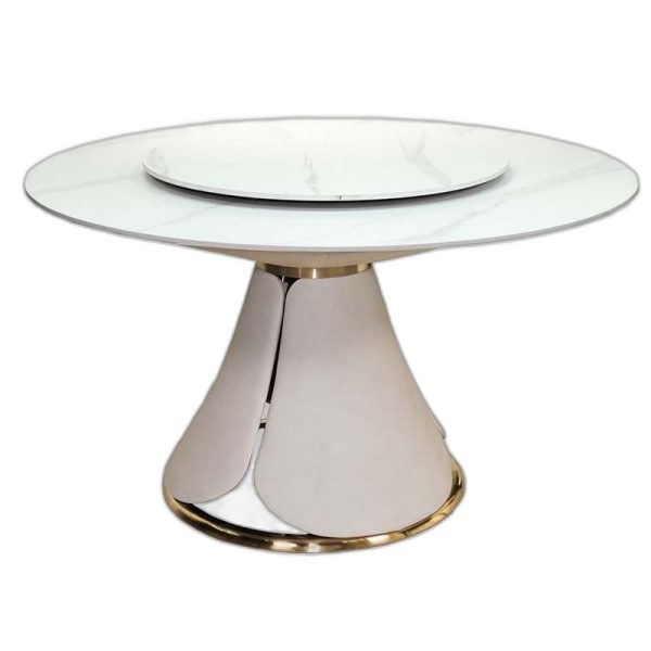 Bàn ăn tròn xoay Royal mặt đá chân bọc da GAK-T133