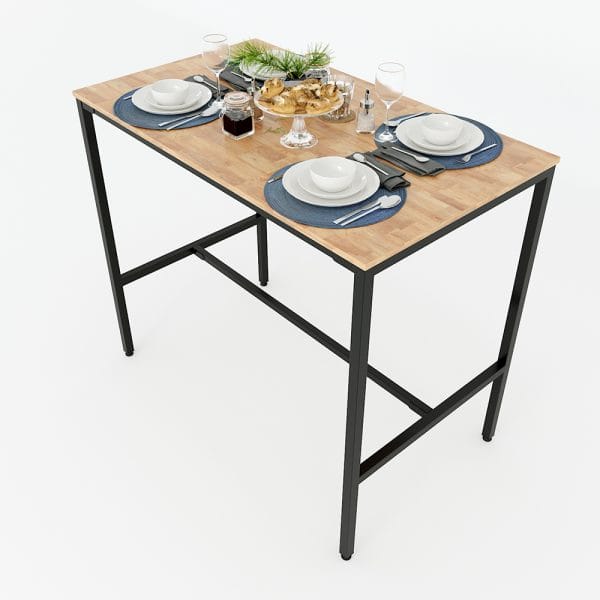 Bàn bar 120x60cm gỗ cao su chân sắt lắp ráp - hình 2