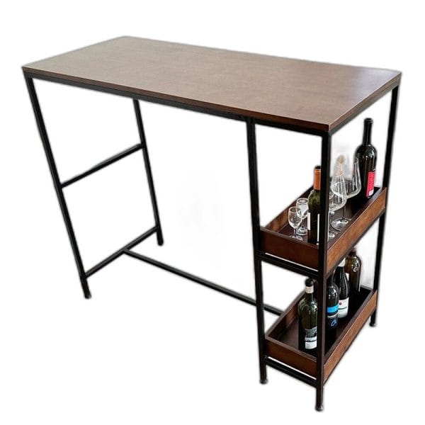 Bàn bar chân kết hợp kệ mặt gỗ khung sắt