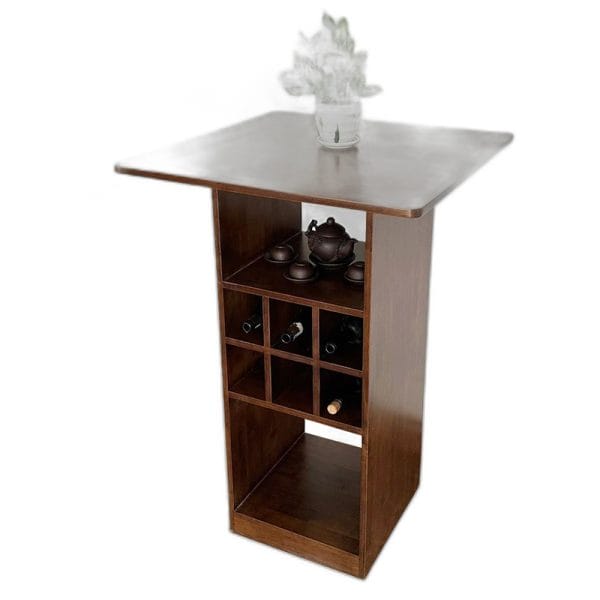 Bàn bar chân kết hợp tủ rượu gỗ cao su