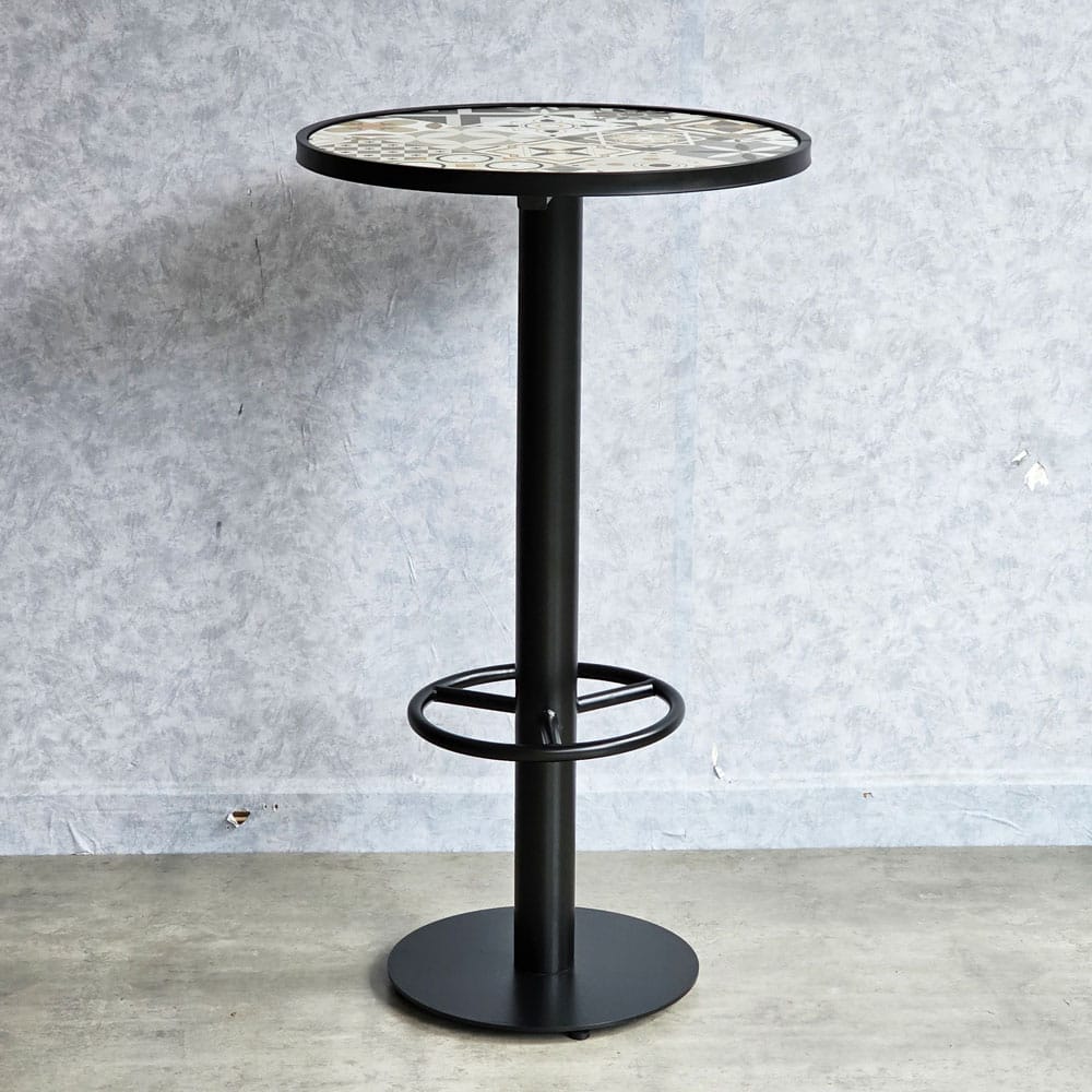 Bàn bar tròn 60cm mặt gạch bông chân sắt có gác chân Bàn bar tròn 60cm mặt gạch bông chân sắt có gác chân - hình 1