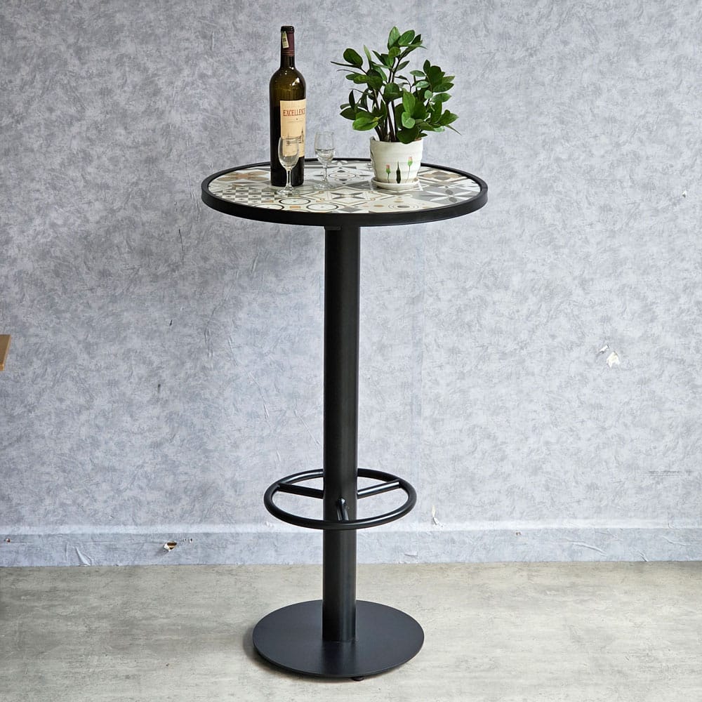 Bàn bar tròn 60cm mặt gạch bông chân sắt có gác chân Bàn bar tròn 60cm mặt gạch bông chân sắt có gác chân - hình 2
