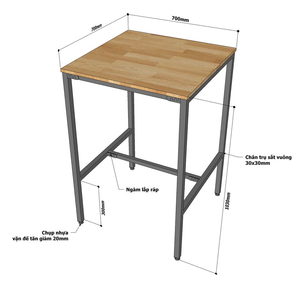 Bàn bar vuông 70cm gỗ cao su chân sắt sơn tĩnh điện Bàn bar vuông 70cm gỗ cao su chân sắt sơn tĩnh điện - hình 3