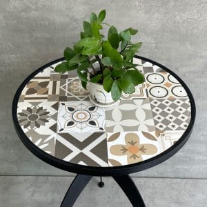 Bàn cafe tròn 60cm gạch men chân sắt nghệ thuật CFD68191 - hình 1