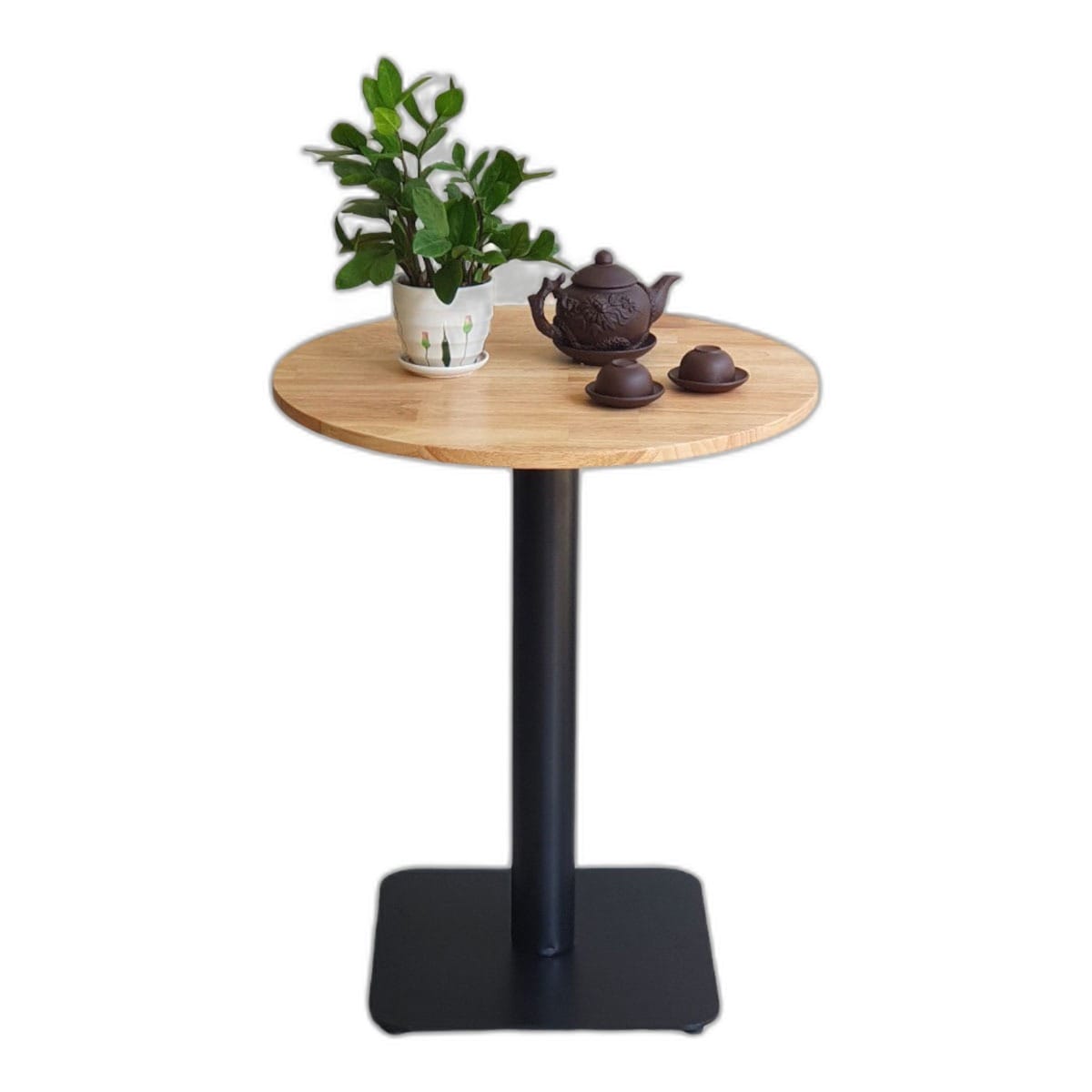 Bàn cafe tròn 60cm gỗ cao su chân sắt đế vuông CFD68077 Bàn cafe tròn 60cm gỗ cao su chân sắt đế vuông CFD68077