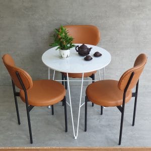 Bàn cafe tròn 70cm mặt đá vân mây chân sắt CFD68180 - hình 1