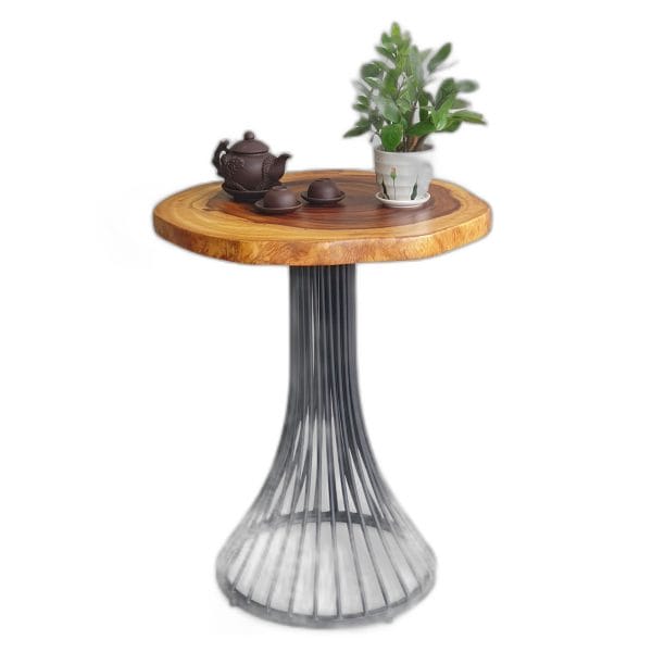Bàn cafe tròn gỗ me tây nguyên tấm dày 4cm chân sắt nghệ thuật CFD68174
