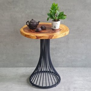 Bàn cafe tròn gỗ me tây nguyên tấm dày 4cm chân sắt nghệ thuật CFD68174 - hình 1