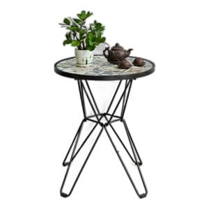 Bàn cafe tròn mặt bàn gạch men chân sắt láp CFD68086