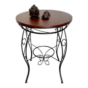 Bàn cafe tròn mặt gỗ chân sắt hoa văn CFD68147 - hình 1