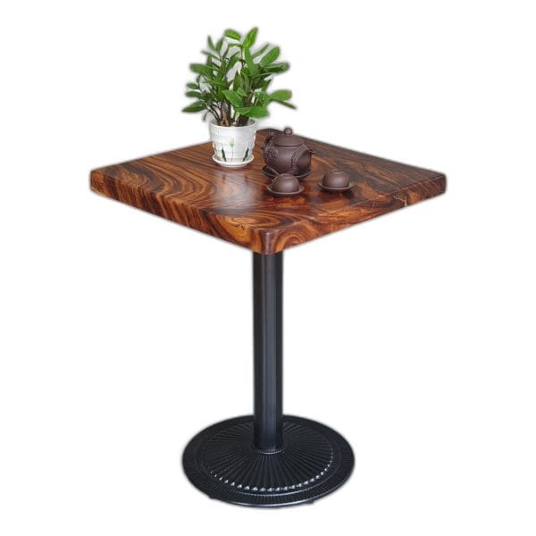 Bàn cafe vuông 60x60cm gỗ me tây dày 5cm chân gang đúc