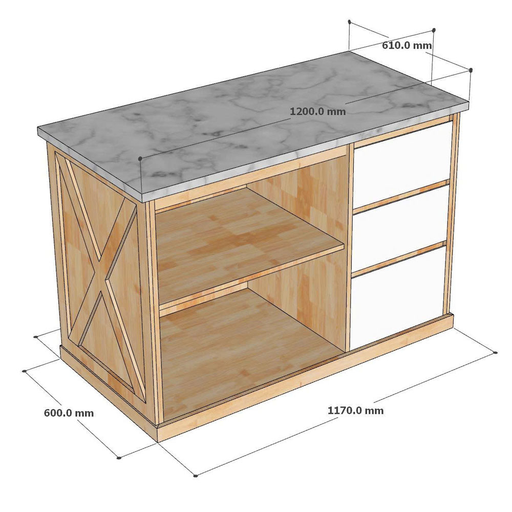 Bàn đảo bếp 120x61x85cm mặt đá gỗ cao su Bàn đảo bếp 120x61x85cm mặt đá gỗ cao su - hình 5