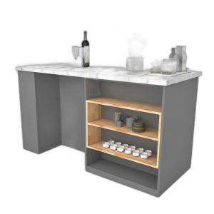 Bàn đảo bếp 160x70x85cm gỗ cao su mặt đá