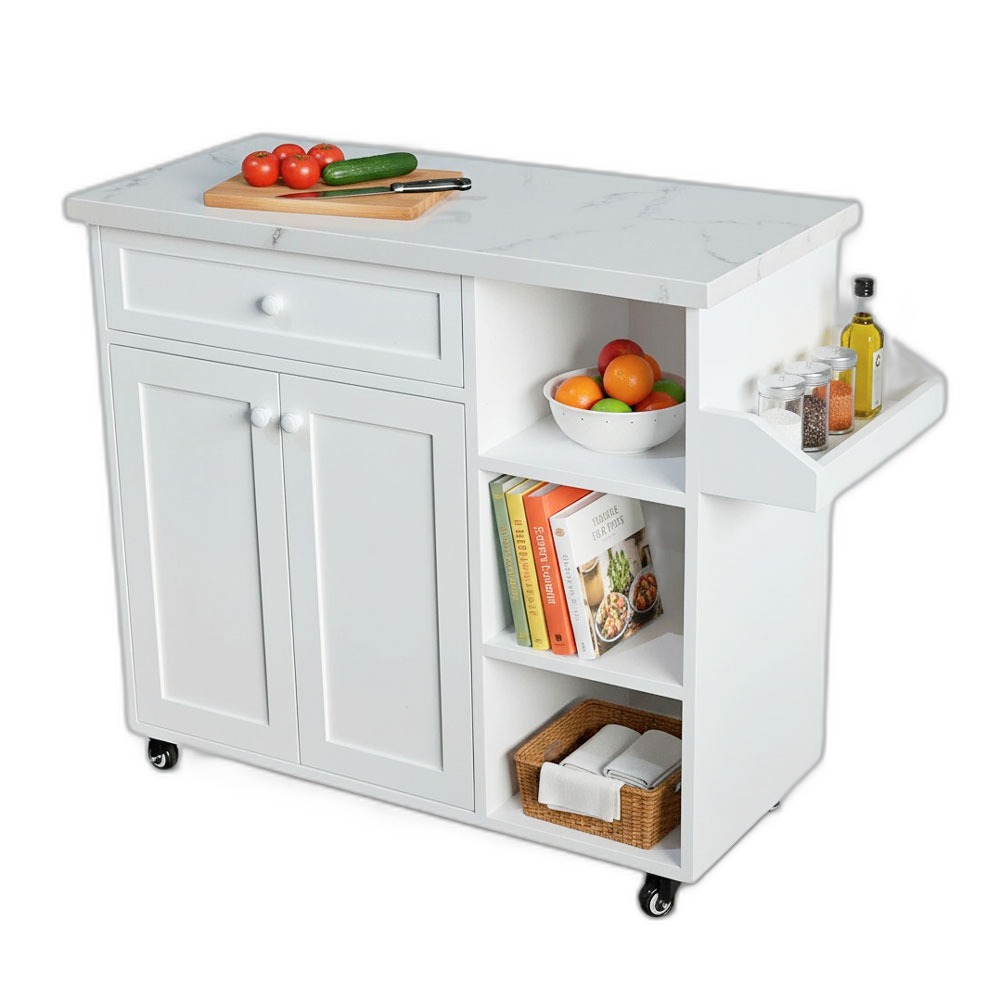 Bàn đảo bếp di động 106x40x85cm gỗ cao su mặt đá Bàn đảo bếp di động 106x40x85cm gỗ cao su mặt đá