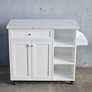 Bàn đảo bếp di động 106x40x85cm gỗ cao su mặt đá - hình 1