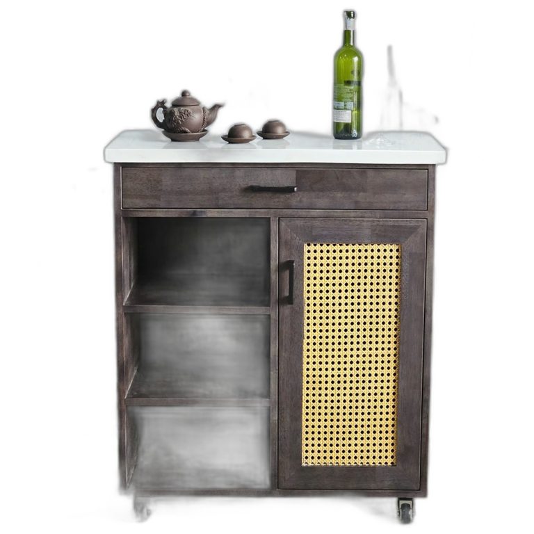 Bàn đảo bếp di động 80x40x85cm gỗ cao su mặt đá