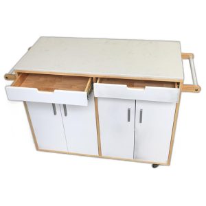 Bàn đảo bếp di động có bánh xe mặt đá (110x50x90cm)