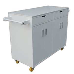 Bàn đảo bếp di động Full Trắng có bánh xe mặt đá (110x50x90cm)