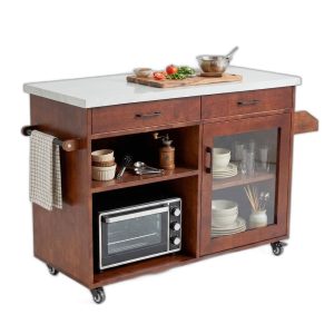 Bàn đảo bếp di động gỗ cao su