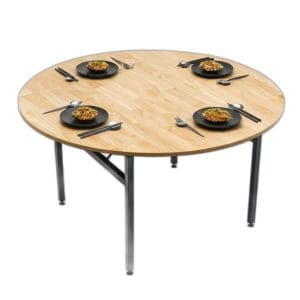 Bàn nhà hàng gấp gọn đk 140cm gỗ cao su